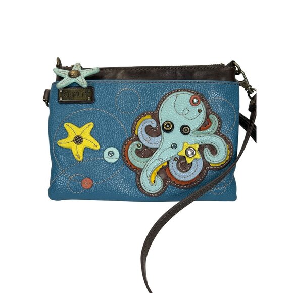 Chala Cross Body Purse Bag Mini Teal Octopus Zip Closure - Picture 1 of 9